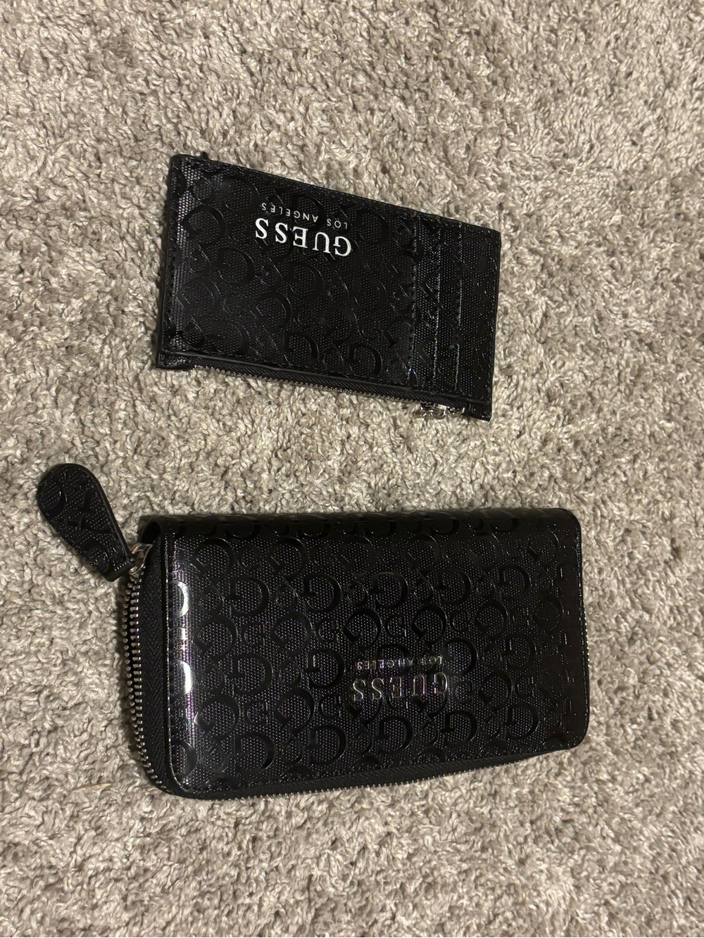 Guess Black Patent Zip Wallet and Card Holder Set